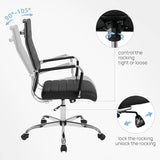 Walmokid Office Desk Chair with Wheels Set of 8, Ergonomic Black Leather Conference Room Chairs Height Adustable | Ribbed High Back | Swivel Rolling Task Chair, Black Walmokid