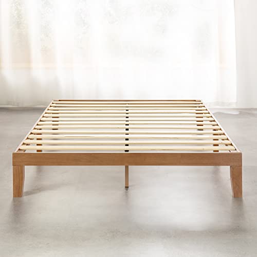 Mellow Naturalista Classic 12 Inch Solid Wood Platform Bed with Wooden Slats, Cal King, Natural Pine Mellow
