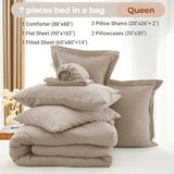MUXHOMO 7 Pieces Queen Comforter Set, Soft Bed in a Bag Queen Size, All Season Bedding Set with Comforter, Flat Sheet, Fitted Sheet, Pillowcases & Shams, Linen MUXHOMO