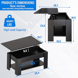 MGHH Lift Top Coffee Table with Hidden Storage Compartment & Open Shelves, 39" Rising Tabletop Table for Living Dining Room，Black MGHH