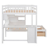 Harper & Bright Designs Full Over Twin Bunk Bed with Stairs, Storage Drawers, Full Size Loft Bed Frame with Desk and Shelves, White Harper & Bright Designs