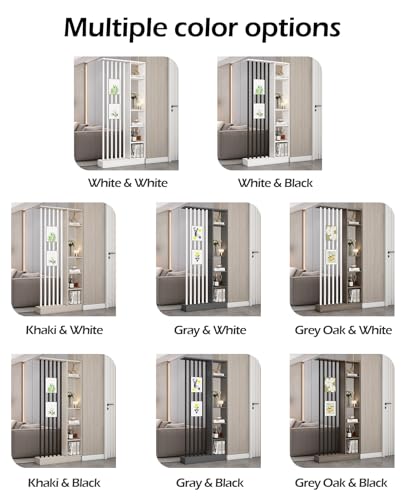 Wall Room Divider, Storage Cabinet Storage Display with Shelves, Modern Freestanding Wood Room Divider Screen, Wall Privacy Screens for Home Decorative (Beige+Black,39.5" L x 9.5" W x 79.5" H) Kavie