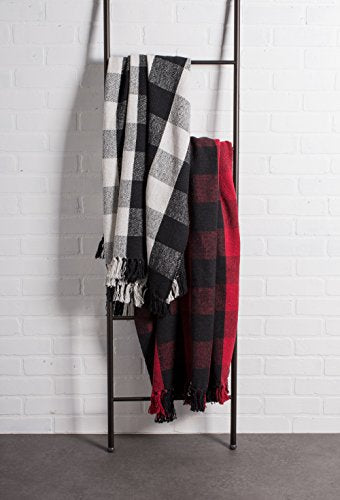 DII Buffalo Check Collection Rustic Farmhouse Throw Blanket with Tassles, 50x60, Black/White - WoodArtSupply