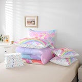 Feelyou Unicorn Girls Bed in a Bag King Rainbow Kids Pink Unicorn Comforter Set with Sheets Kawaii Cute Stars 7 Piece Bedding Set Teens Children Adults Cartoon Unicorn Room Decor All Season Feelyou
