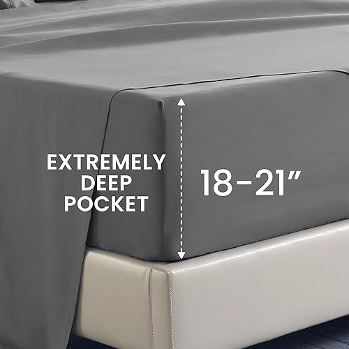 SLEEP ZONE Extra Deep Pocket Full Sheet Set 4 Piece - Super Soft Brushed Microfiber Bedding Sheets Set Fits Deep Mattress Upto 21 inches (Grey, Full) SLEEP ZONE