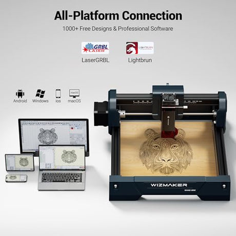 WIZMAKER 3.5W Laser Engraver, DIY Laser Engraver, Spot Size 0.04mm, Engraving Speed 12000 mm/min, Supports WiFi/Hotspot/USB, Suitable for Wood, Leather, Acrylic, and Glass Materials WIZMAKER