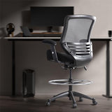 BOLISS 400lbs Mid Back Mesh Ergonomic Drafting Chair for Standing Desk Office Wide Chair Built-in Lumbar Support Big Adjustable Foot Ring Height Adjustable Armrest (Black) BOLISS