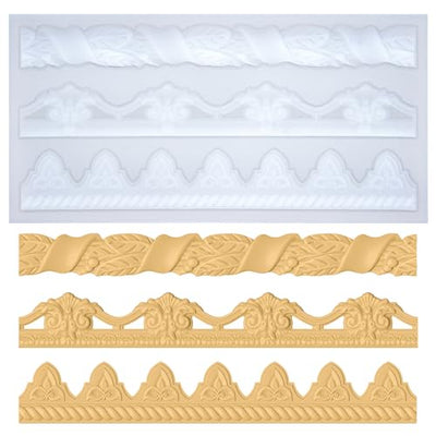 Art Molds for Polyclay Air Dry Clay Plaster Epoxy Resin Fondant Cake Decor 3 Border Trimmings