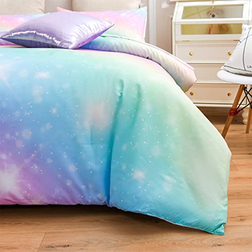 A Nice Night 6Pcs Gradient Glitter Bedding Set for Girls, Colorful Rainbow Galaxy Comforter Set, Ultra Soft Bedding Sets (Pink,Queen 6Pcs) A Nice Night