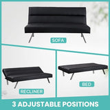 Naomi Home Zoe Futon Sofa Bed, Black Faux Leather, 3-Position Convertible, Space-Saving, 68.9" W Naomi Home