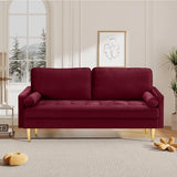 RXRRXY 67" Modern Velvet Loveseat Sofa Couch, Mid-Century Tufted Upholstered Small Love Seat Couch with 2 Pillows & 4 Golden Legs, 2-Seats Couches for Compact Space, Living Room, Apartment (Burgundy) RXRRXY