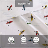 Eddie Bauer - Twin Sheet Set, Cotton Percale Bed Sheets, Crisp & Cool Home Decor, Dorm Room Essentials (Kayaks White, Twin) Eddie Bauer