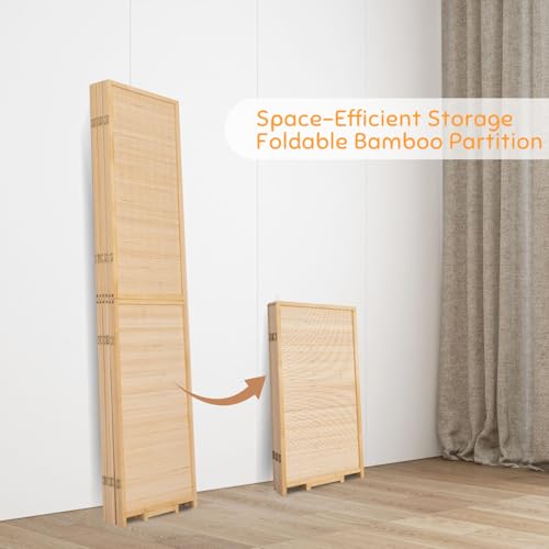 JVVMNJLK Room Divider, 6 FT Tall Folding Privacy Screen, Partition Divider for Room Separation, Portable Freestanding Wall Divider for Room, Bamboo Mesh Woven Design, Brown (Beige, 6-Panel 67”) JVVMNJLK