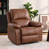 zzlay 360° Swivel Rocking Leather Recliner Chair for Adults, Overstuffed Manual Recliner with Spring Cushion, Glider Rocking Nursery Single Sofa with Side Pockets for Living Room, Camel