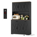 HOSTACK 71" Pantry Cabinet with Charging Station, Tall Kitchen Pantry Storage Cabinet with Microwave Stand, Farmhouse Kitchen Hutch Cabinet with Storage Drawers for Living Room, Dining Room, Black HOSTACK