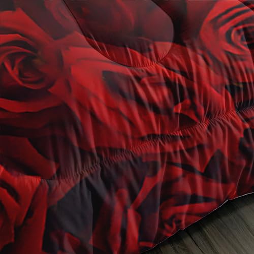 Tuzaovy Gothic Queen Size Bedding Set - Skull & Rose Comforter, Black & Red Quilt Tuzaovy