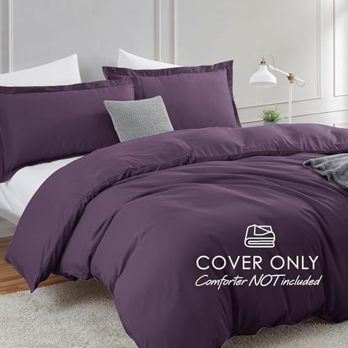 Hearth & Harbor Purple Duvet Cover King Size - 3 Piece Soft Double Brushed Bedding Set - Includes 1 King Duvet Cover with Button Closure 104x90 inches and 2 Pillow Shams Hearth & Harbor