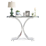 O&K FURNITURE Silver Glass Console Tables for Entryway,Glass Entryway Table with Curved Frames and Marble Base, Modern Entrance Table Sofa Table for Living Room,Hallway,Silver Glass&White Marble O&K FURNITURE