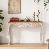 Console Table for Entryway with Carved Details, 43.31" Long Sofa Table Behind Couch, Vintage French Country Entry Table with Wood Carvings and Curved Legs for Hallway, Living Room - Antique White Dorivibe