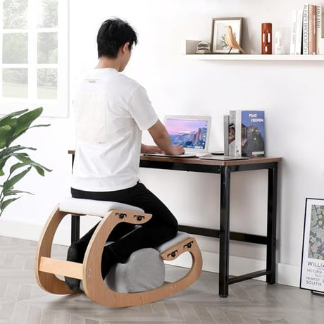 Adjustable Kneeling Chair, Wooden Ergonomic Chair Knee Chair Posture Chair - Improve Your Posture with an Angled Seat for Home,Office (Wood Color+ Pads) MallVitally