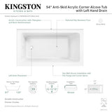 Aqua Eden VTAP5430L22TS 54-Inch Acrylic 2-Wall Corner Alcove Tub with Left Hand Drain, White Kingston Brass
