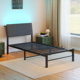 VECOCHO Twin Bed Frame with Storage Headboard,Heavy Duty Metal Platform Bed Frame Twin with Charging Station and LED Lights,Ergonomic Upholstered Single Bed No Box Spring Needed,Noise-Free Slats,Black VECOCHO