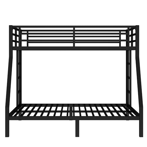 Bellemave Twin Over Full Bunk Bed for Teens, Twin Over Full Bunk Bed Frame with 2 Side Ladder and Full Length Guardrail, Easy Assemble Bunkbeds, Noise Reduced, Mattress Not Included, Black Bellemave