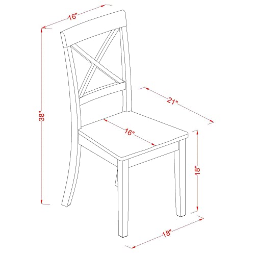 East West Furniture DLBO5-MAH-W 5-Piece Dining Table Set - 4 Dining Room Chairs with Wooden Seat - A Lovely Kitchen Table with Two 9-inch Drop leaves - WoodArtSupply