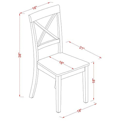 East West Furniture DLBO5-MAH-W 5-Piece Dining Table Set - 4 Dining Room Chairs with Wooden Seat - A Lovely Kitchen Table with Two 9-inch Drop leaves - WoodArtSupply