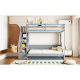 Full Murphy Bunk Bed with Desk and Hydraulic Lift, Full Over Full Size Murphy Bed with Storage Stairs, Grey Bellemave