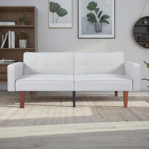 White Modern Guest Chair Sofa Recliner, Adjustable Cotton Fabric Futon Reclining Couch, Sofa Bed, Easy Assembly, Mid-Century Style Conference Seating for Office, Waiting Room, 68"L x 22.4"W x 28.7"H Generic