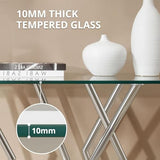 BECHAEO Tempered Glass Console Table for Entryway, 43.3" Modern Console Table with Chromed Legs, Silver Sofa Table for Living Room Hallway Entryway BECHAEO