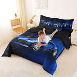 Feelyou Sports Car 7 Piece Bedding Set Blue Race Car Comforter Set with Sheets for Kids Boys Girls Extreme Sports Theme Bed in a Bag Cool Speed Luxury Car Decor Bed Set with 2 Pillowcases Full Feelyou