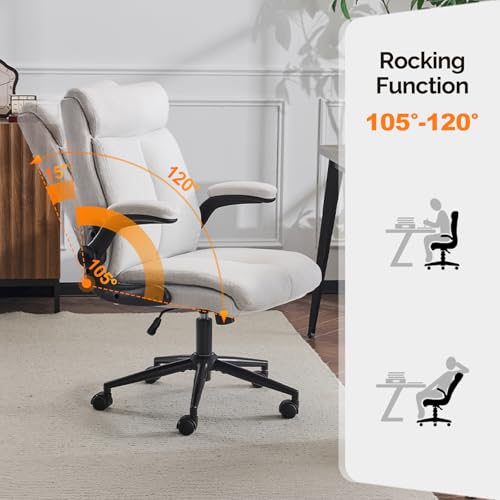 VINGLI Rolling Ergonomic Office Desk Chair with Padded Flip-up Arms, 360° Swivel High Back Executive Computer Chair with Wheels for Game,Home Small Space, Study Room, Reading Room, Linen Light Grey VINGLI