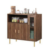 LAZZO Storage Cabinet Credenza Sideboard Buffet Cabinet with Glass Doors Free Standing Accent Entry Cabinet Coffee Bar Cabinet for Living Room, Hallway, Kitchen and Dining Room Brown LAZZO
