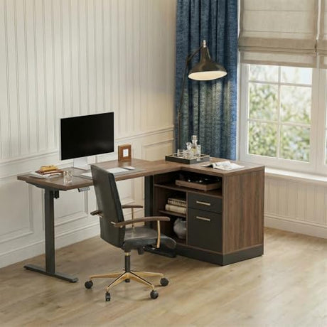 ModernMate Electric Standing Desk with 2-Drawer File Cabinet, Adjustable Height Executive Desk, Home Office Workstation with A Engineered Wood 1.18" Solid Desktop, Built-in Outlets, Black Walnut ModernMate