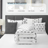 LANCO MODERN LIFESTYLE White Grey 7 Piece Comforter Set, King, Clip Waffle Texture Stripe Design, Soft Polyester Bedding for All Seasons, Includes Bedskirt, Shams and Decorative Pillows LANCO MODERN LIFESTYLE