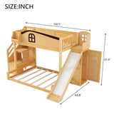 KLMM Twin Over Full Bunk Bed with Storage Staircase, Shelf and Slide,for Kids Teen Boys Girls Bedroom Use (Natural+Espresso-Slide, Twin Over Full) KLMM
