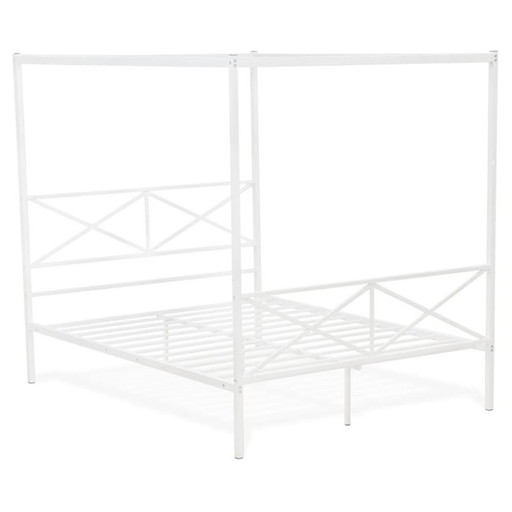 East West Furniture - GEQCWHI - Glendale Queen Size Bed Frame with Modern Designed Headboard and Footboard - Canopy Metal Frame in Powder Coating Linen White East West Furniture