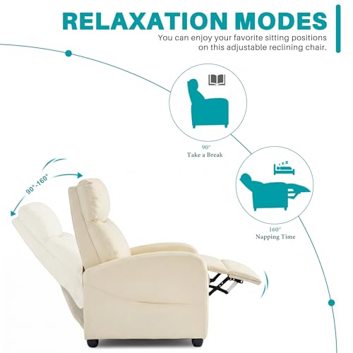 Sweetcrispy Recliner Chair Fabric Recliner Sofa No Massage, Home Theater Seating with Lumbar Support, Adjustable Push Back Overstuffed High-Density Sponge Reclining for Living Room, Beige