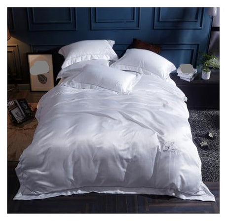 LHHAIUA Queen Comforter Set 4pcs Bedding Duvet Cover Sets Satin Silk Feel Bedding Set Single Double Bed Duvet Cover Solid Color Comforter Set King(White,200 * 230cm) LHHAIUA