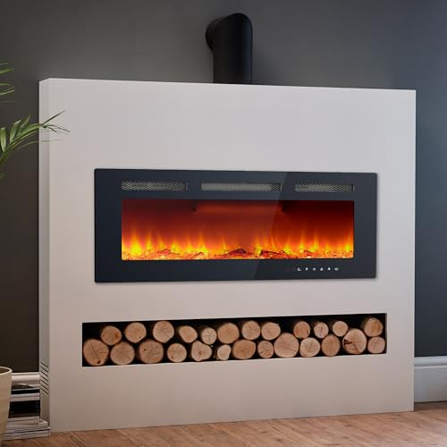 40 Inch Ultra-Thin Recessed Electric Fireplace, Wall Mounted Linear Fireplace Heater with Remote & Touch Screen | Multicolor Flame, Adjustable Thermostat, Timer | Includes Logs & Crystals, 1500W 120V PeakPursuit