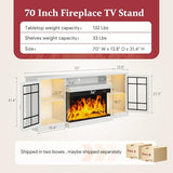 MXV 70'' Fireplace TV Stand, Farmhouse Entertainment Center with 3 Sided Glass TV Stand, Modern Media Console Table with Storage Drawers & Cabinets with LED Flame and Lights for Living Room, White MXV