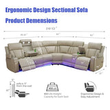 Nervlox Power Reclining Sectional Sofa, L-Shaped Living Room Furniture Set, Light Brown Leather Recliner Sofa, Reclining Sectional Couch with LED/Storage Console/Cup Holder/USB/Type C for Office/Home