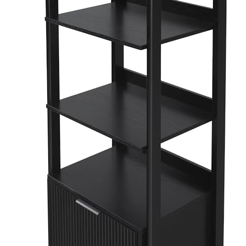 Walker Edison Modern Narrow Open Bookshelf with Drawer – 22 Inch, One-Drawer Black - WoodArtSupply