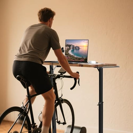 Adjustable Treadmill Walking Pad Desk, for Bike/Cycling Trainer, Workstation Standing Desk, Trainer Stand Table for Indoor, Treadmill Attachment-Exercise While Working or Watching TV, Rustic Brown THAILE