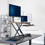 VIVO Height Adjustable 32 inch Stand Up Desk Converter, Quick Sit to Stand Tabletop Dual Monitor Riser Workstation, Rustic Vintage Brown Desktop, Black Frame, DESK-V000SN VIVO