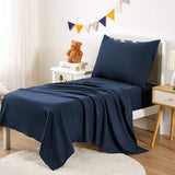 Wake In Cloud - Toddler Bedding Set for Boys Girls, 4 Pieces Soft Crib Bed Set Including Comforter, Sheets and Pillowcase, Navy Blue Wake In Cloud