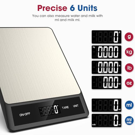 Mik-Nana Food Scale, Digital Kitchen Scale with 6 Units Tare Function & LCD Display, 11lb Stainless Steel Weight Grams and Ounces for Baking, Cooking and Meal Prep (Batteries Included) Mik-Nana
