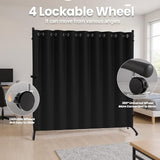 Phonjoroo Room Divider, Curtain Privacy Screen with 360°Lockable Wheels 6FT Portable Room Divider Panel Freestanding Partition Divider Screen for Separator Wall Divider Bedroom Office (Black) Phonjoroo